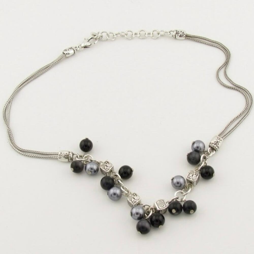 Brighton Necklace Silver Tone Black Beads Spiral Design Statement - Picture 4 of 6